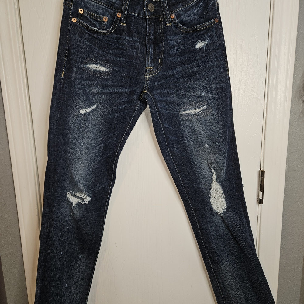 American Eagle Outfitters Dark Indigo Straight Leg Distressed Jeans